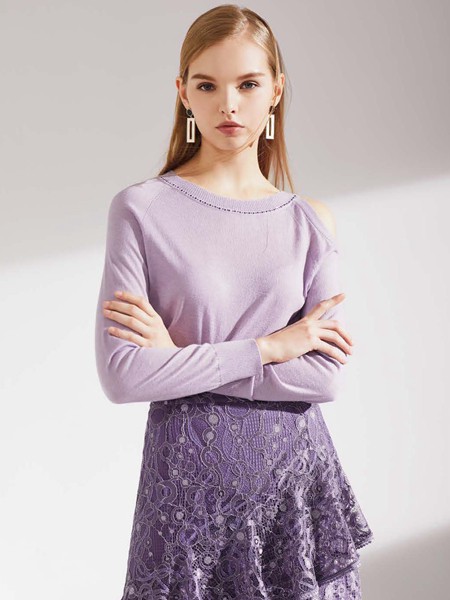 艺梦来女装2021春夏季紫色纯色T恤