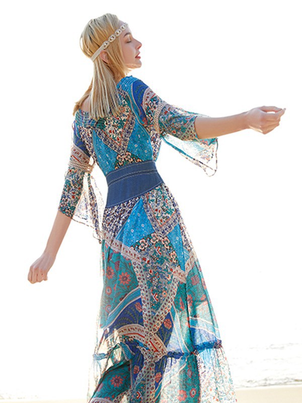 魅之女女装2021春夏季卡其色印花连衣裙