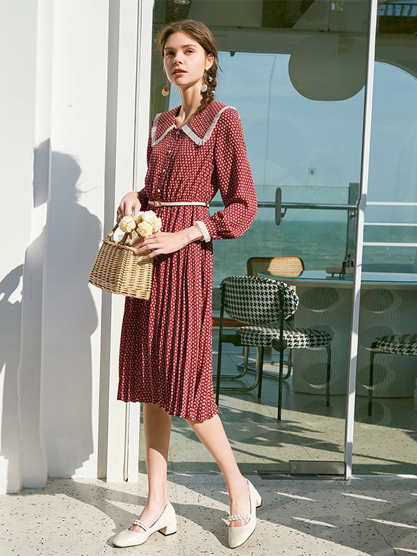 香影2021春夏季红色波点连衣裙