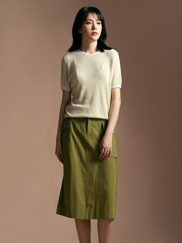 衣魔得思女装2021春夏季米色纯色T恤