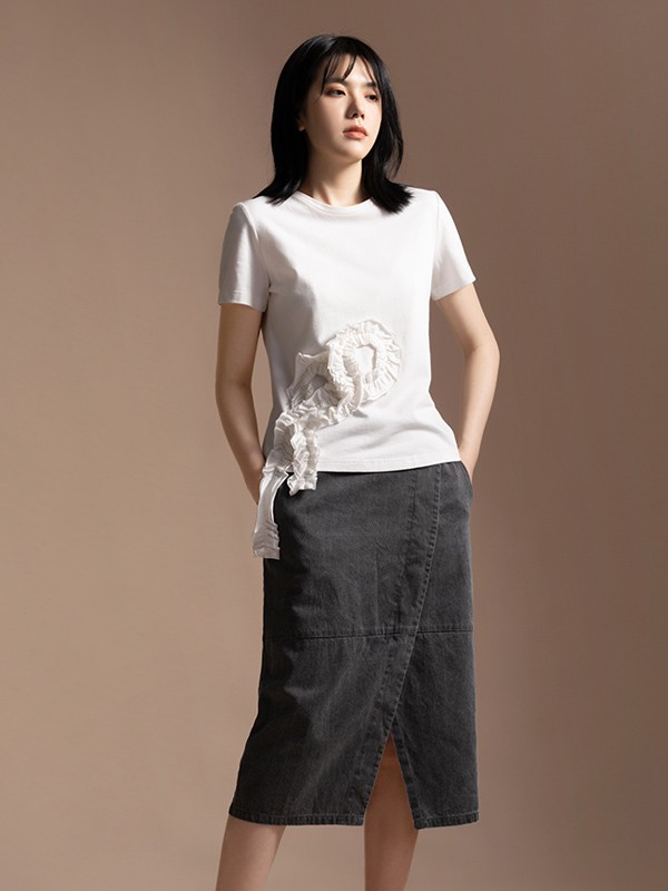 衣魔得思女装2021春夏季白色不对称T恤