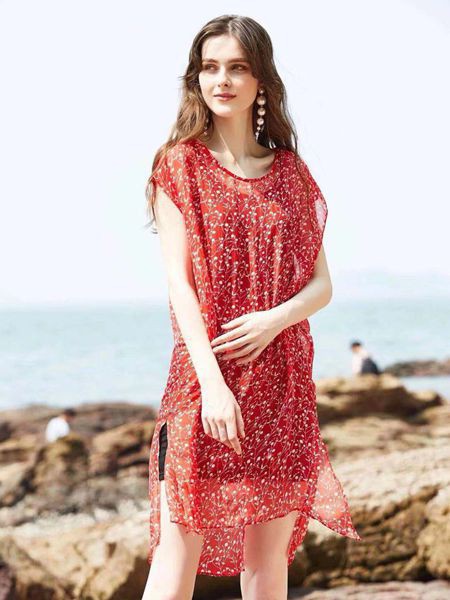 惠之良品女装2021春夏季红色波点连衣裙
