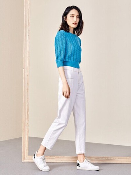 素帛2021春夏季蓝色纯色针织衫