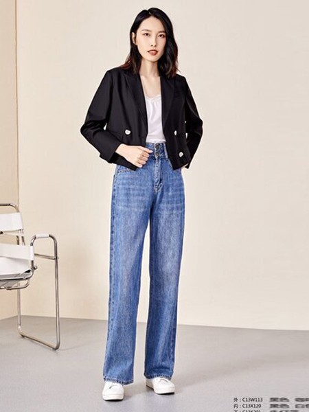 素帛2021春夏季蓝色长款长裤