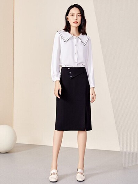 素帛2021春夏季黑色纯色百褶裙