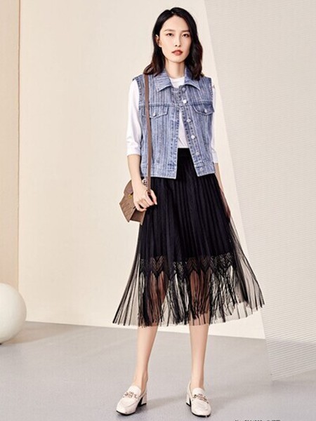 素帛2021春夏季黑色纱网半身裙