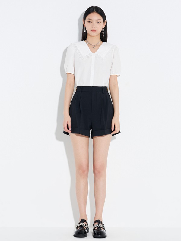 曼娅奴女装2021春夏季白色纯色T恤