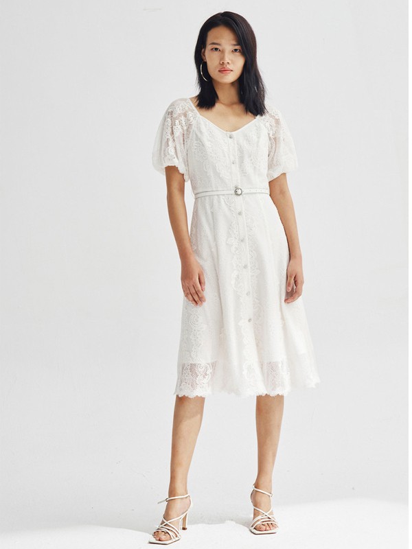 曼娅奴2021春夏季橙色纯色连衣裙