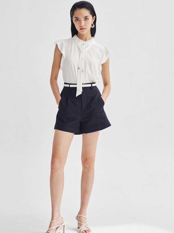 曼娅奴2021春夏季黑色纯色短裤