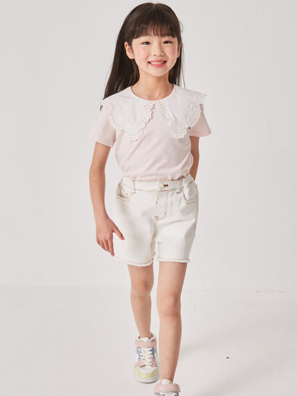 雅莹童装2021春夏季橙色荷叶边T恤