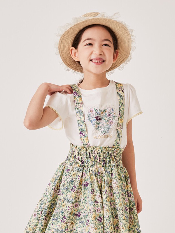 雅莹童装2021春夏季绿色印花背带裙