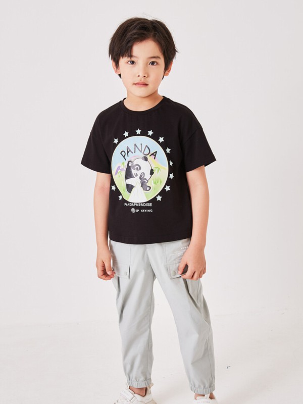 雅莹童装2021春夏季黑色印花T恤