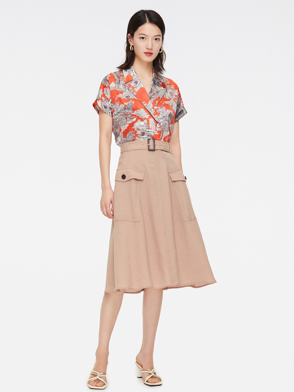 爱丽娜米罗2021春夏季橙色纯色半身裙