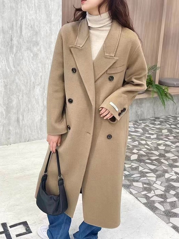 简诣2021秋冬季卡其色纯色大衣