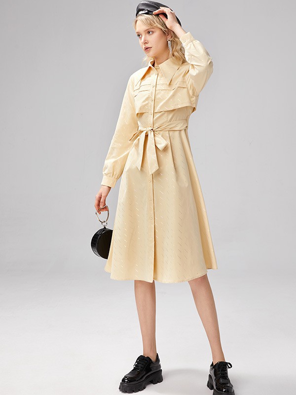 U2021春夏季米色纯色衬衫裙