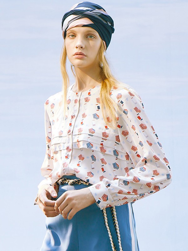 捷恩尼纳女装2021春夏季白色印花衬衫