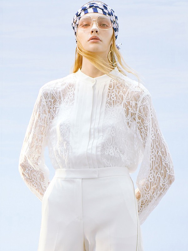 捷恩尼纳女装2021春夏季白色蕾丝衬衫