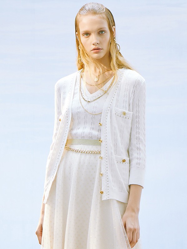 捷恩尼纳女装2021春夏季白色纯色针织衫