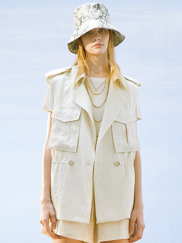 捷恩尼纳女装2021春夏季白色纯色马夹