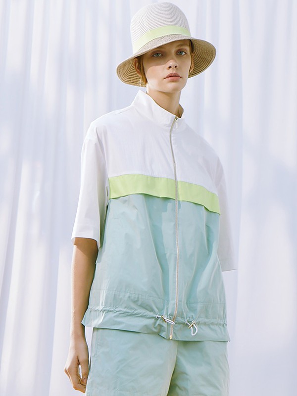 捷恩尼纳女装2021春夏季白色撞色外套
