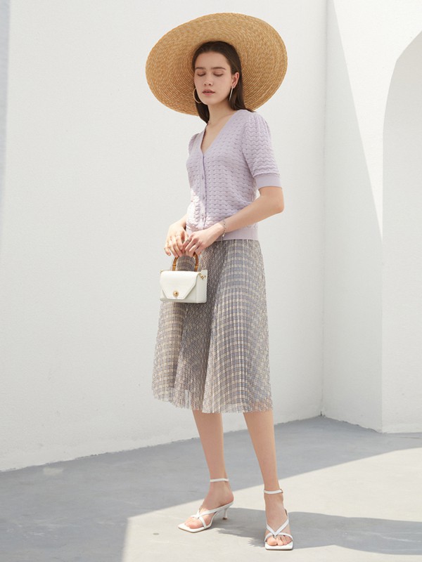 臣枫2021春夏季灰色格子半身裙