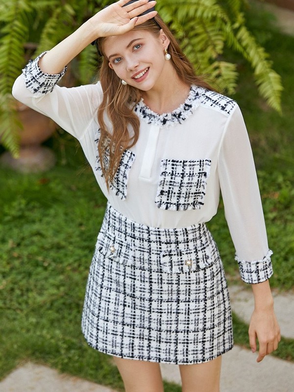 VeroModa2021春夏季白色格子短裙