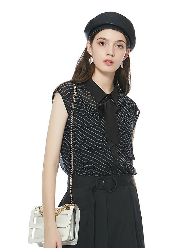 索玛2021春夏季黑色波点雪纺衫