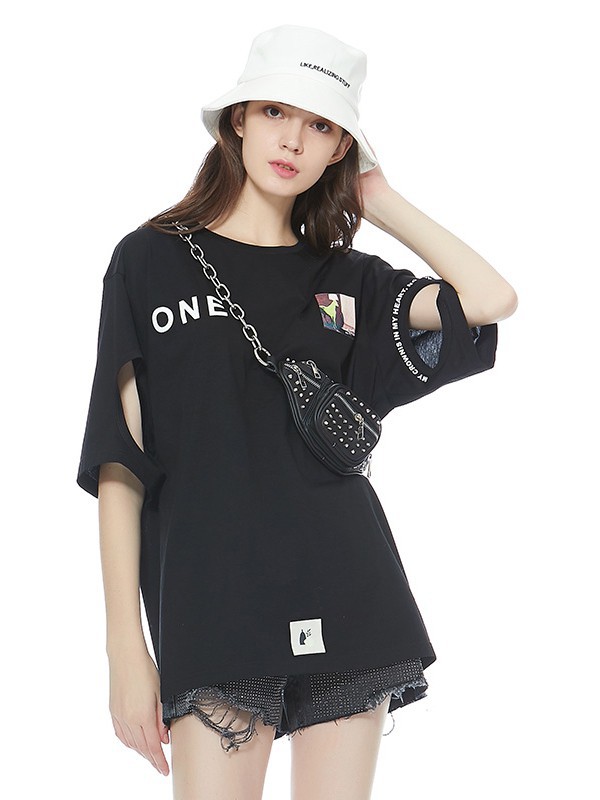 索玛2021春夏季黑色字母T恤