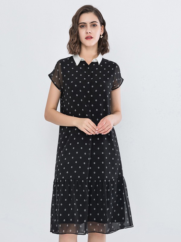 名师路2021春夏季黑色波点连衣裙