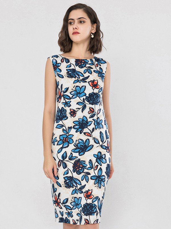 名师路2021春夏季白色印花连衣裙