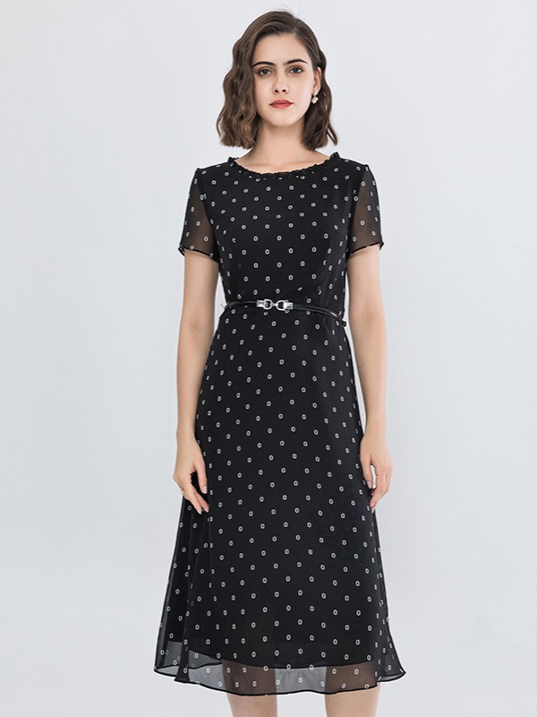 名师路2021春夏季黑色波点连衣裙