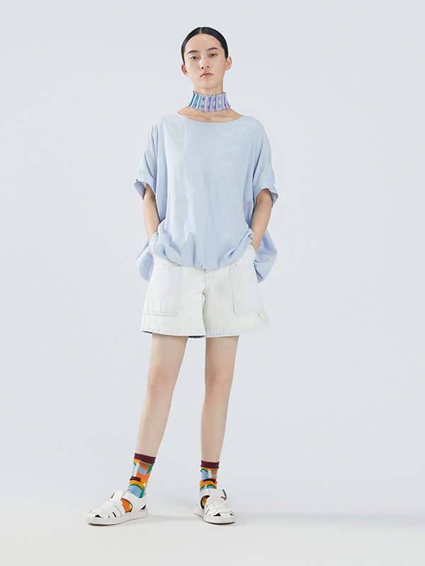 播女装2021春夏季蓝色纯色T恤
