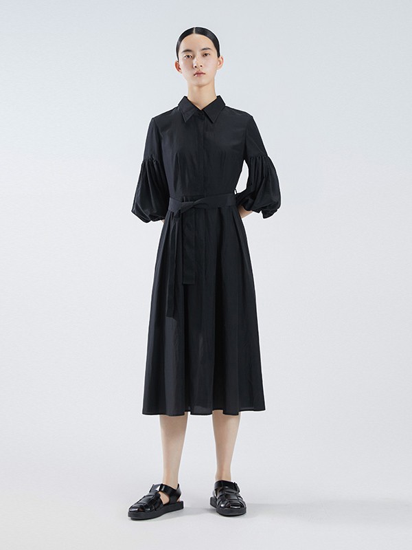 播女装2021春夏季黑色纯色连衣裙