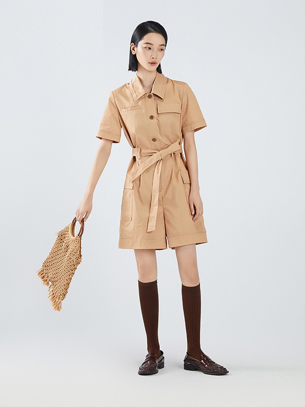 播女装2021春夏季卡其色长款连体裤