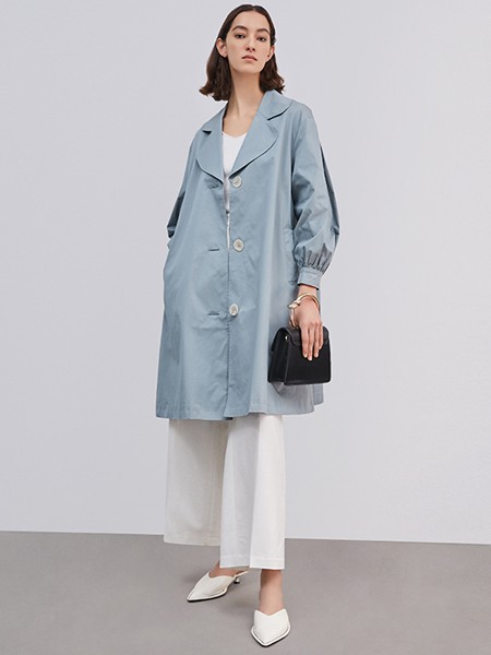 纬漫纪2021春夏季蓝色纯色风衣