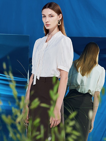 沙与沫2021春夏季白色纯色雪纺衫