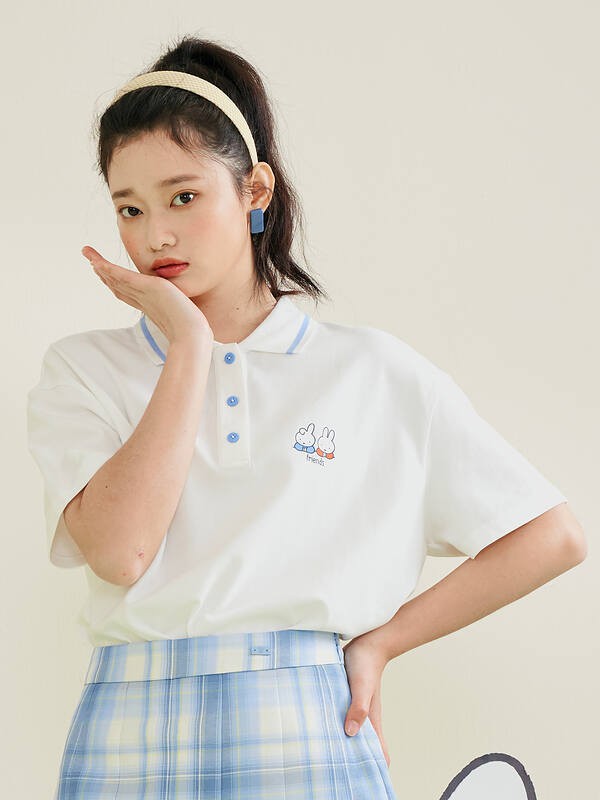 衣恋2021春夏季白色印花polo衫