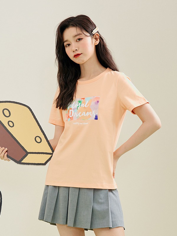 衣恋2021春夏季黄色印花T恤