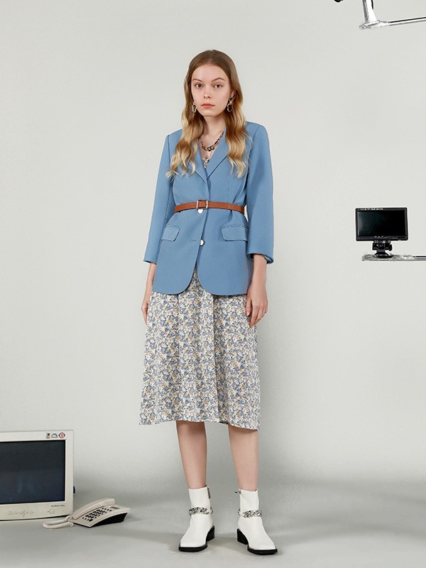 百图2021秋冬季卡其色纯色西装