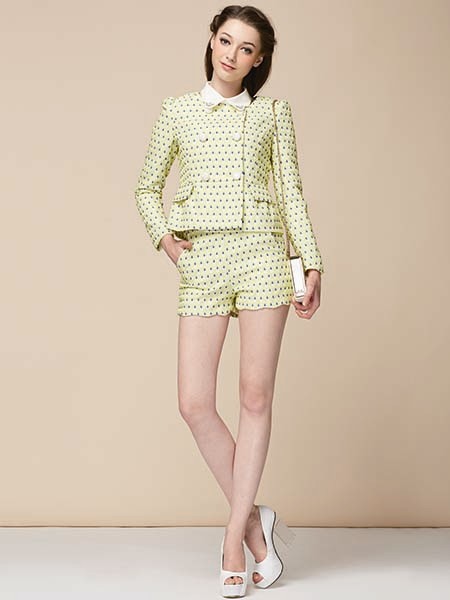 极美度女装2021春夏季黄色波点套装