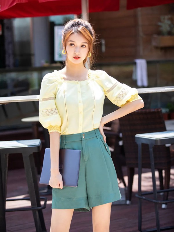 卡索2021春夏季绿色纯色短裤