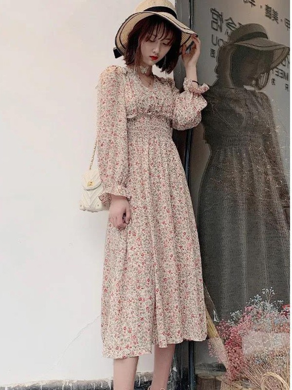 那夏尔2021春夏季米色波点连衣裙