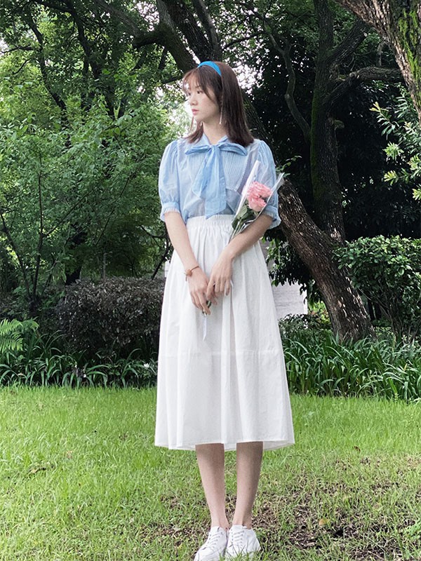 那夏尔2021春夏季蓝色纯色长裙