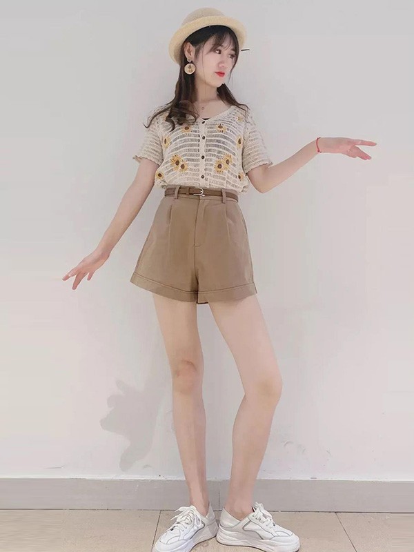 那夏尔2021春夏季棕色纯色短裤