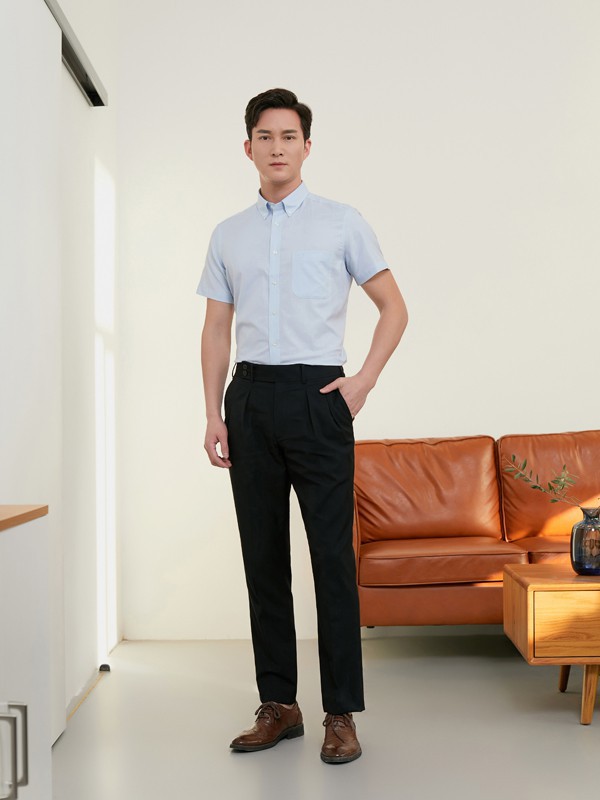 富绅2021春夏季浅蓝色长款衬衫