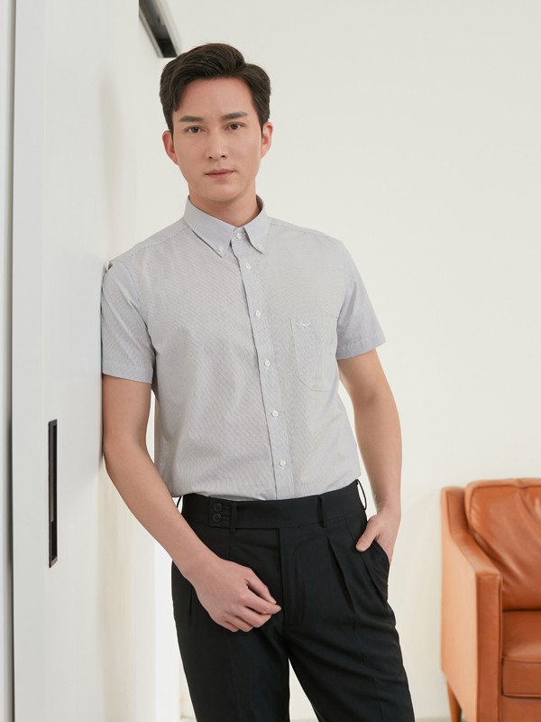 富绅2021春夏季灰色纯色衬衫