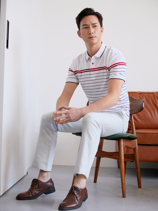 富绅2021春夏季白色条纹polo衫