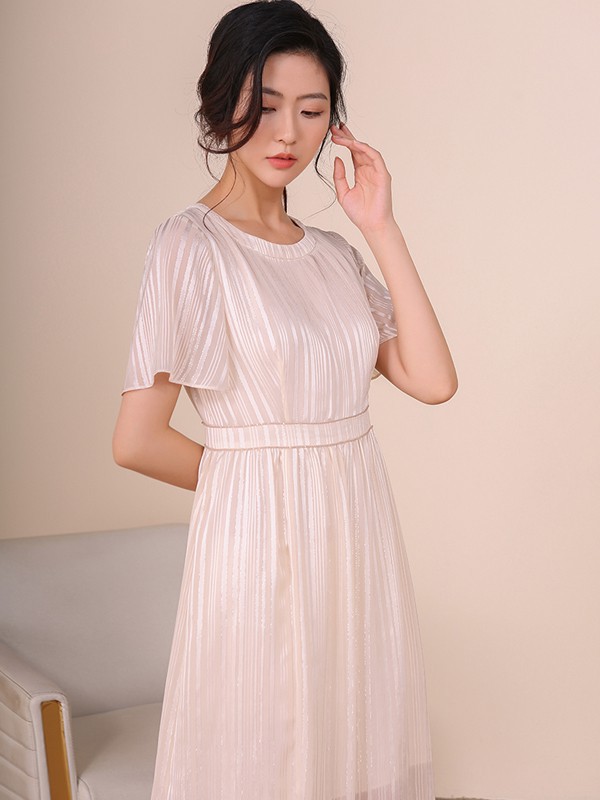 红凯贝尔2021春夏季粉色纯色连衣裙