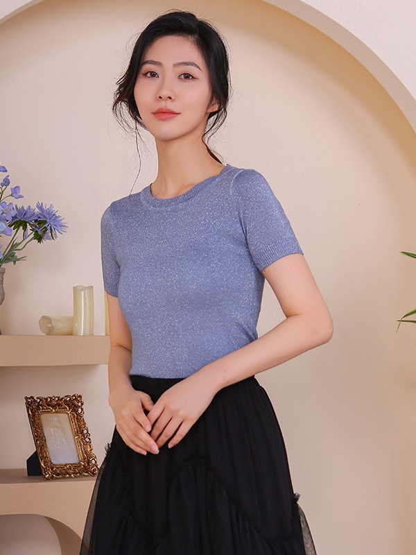 红凯贝尔2021春夏季紫色纯色T恤