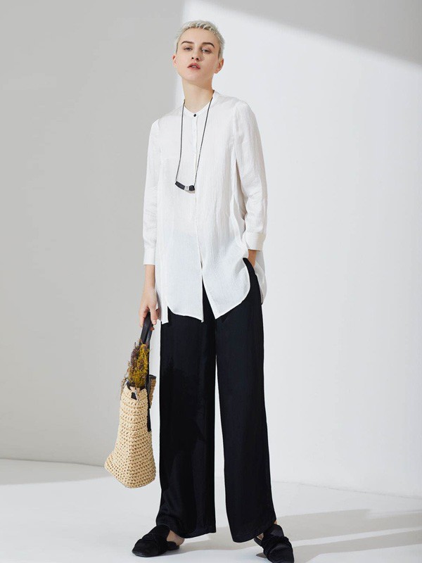 注释ANNOTATE女装2021春夏季白色纯色衬衫